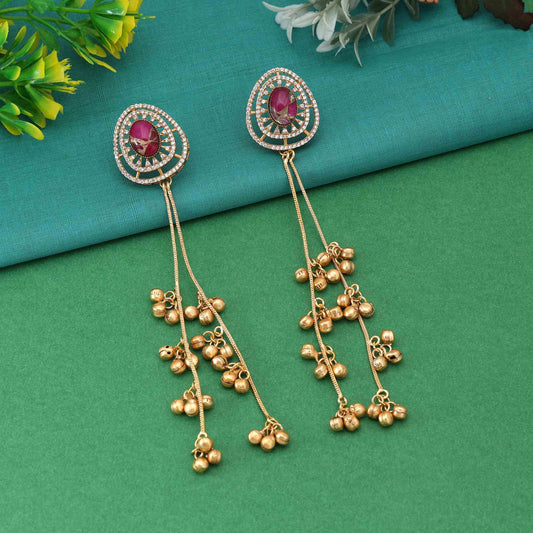 Magenta Color Beautifully Designed Long Kasmiri Earrings For Women’S Festive Look