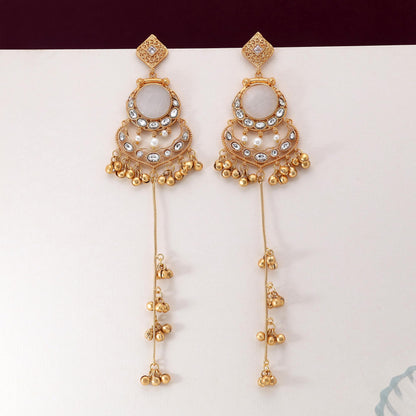 White Color Delicate Traditional Long Kashmiri Earrings For Brides And Women