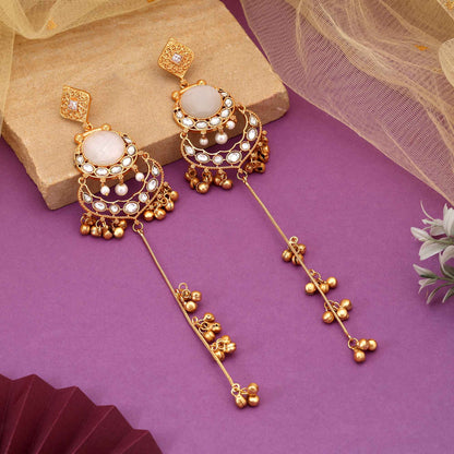 White Color Delicate Traditional Long Kashmiri Earrings For Brides And Women