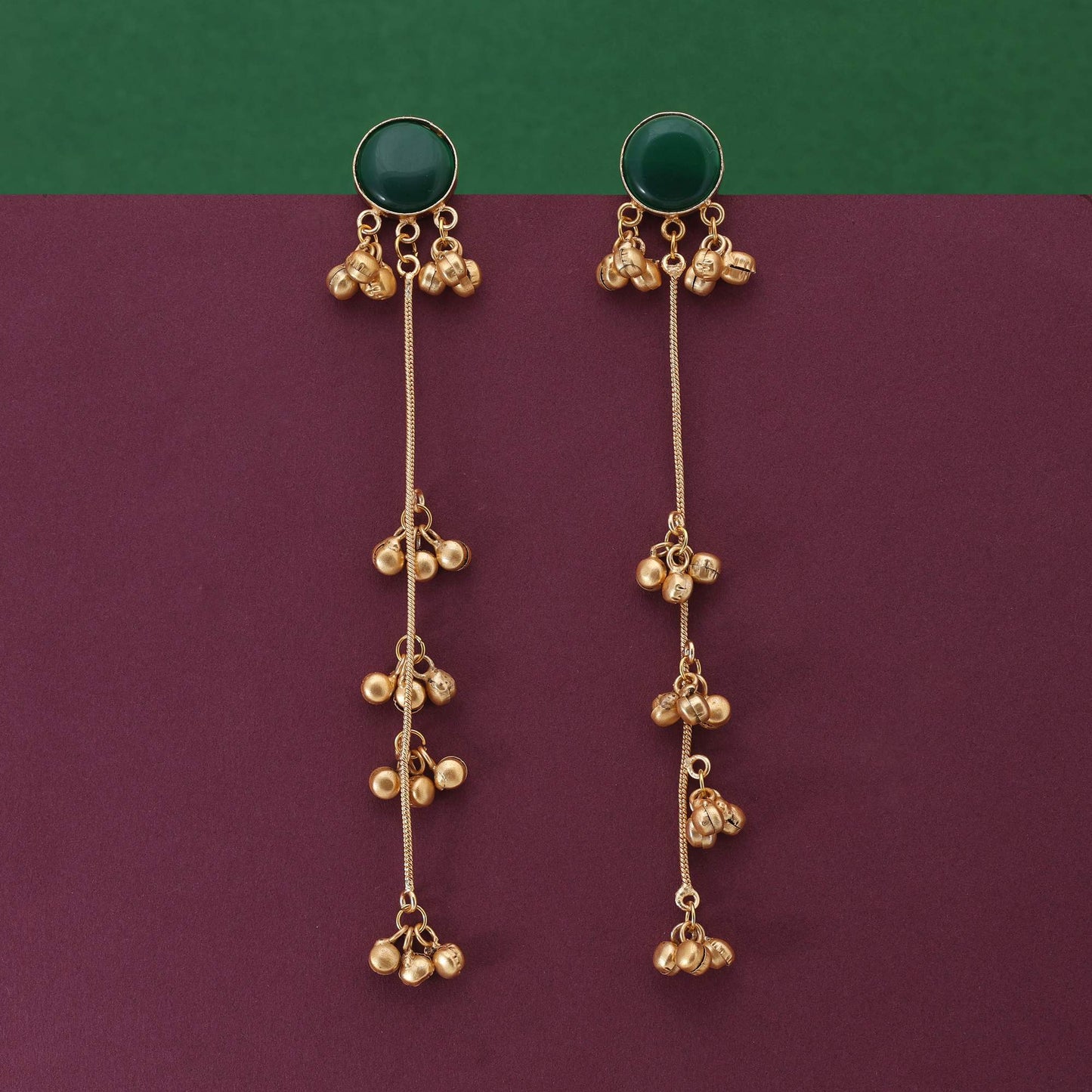 Green Color Festival Wear Elegant Long Kashmiri Earrings For Stylish Outfits