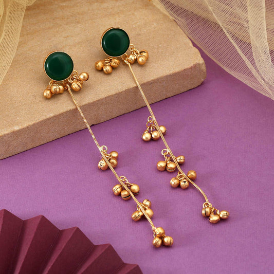 Green Color Festival Wear Elegant Long Kasmiri Earrings For Stylish Outfits