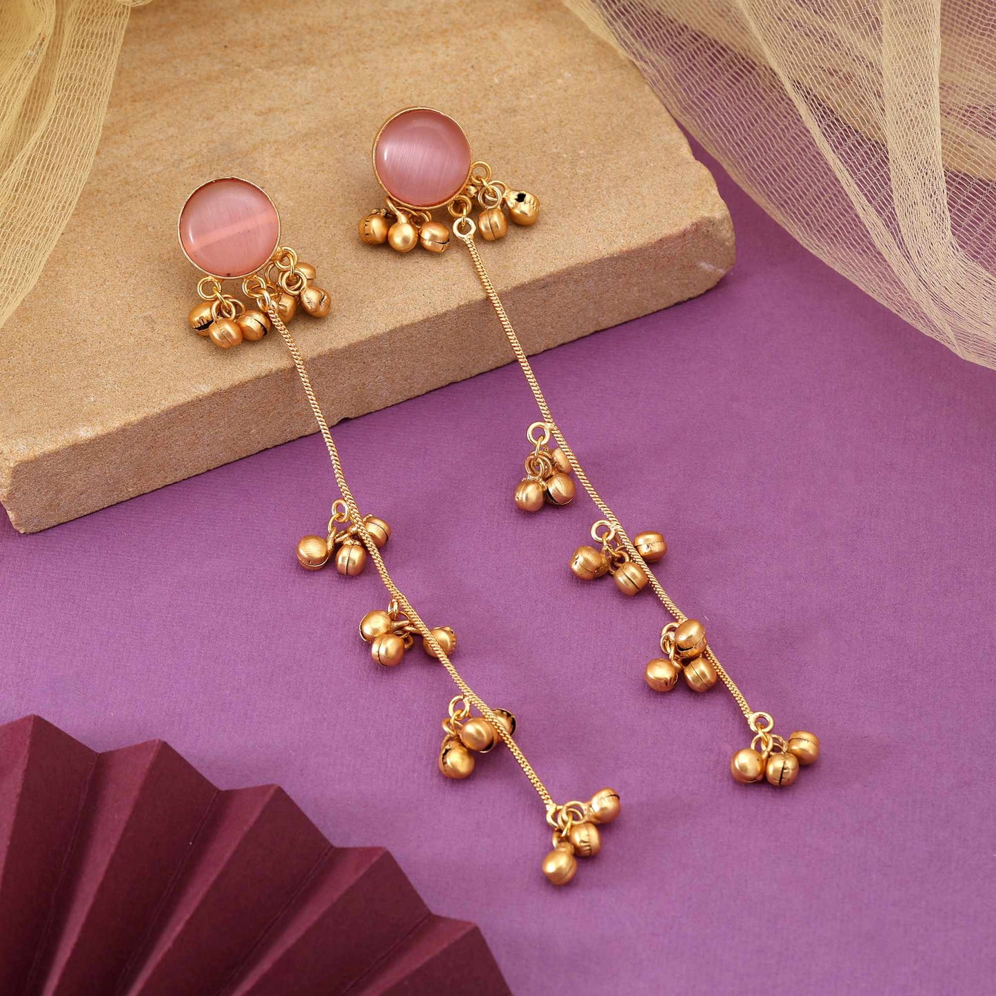 Pink Color Handcrafted Designer Long Kashmiri Earrings For Elegant Traditional Look