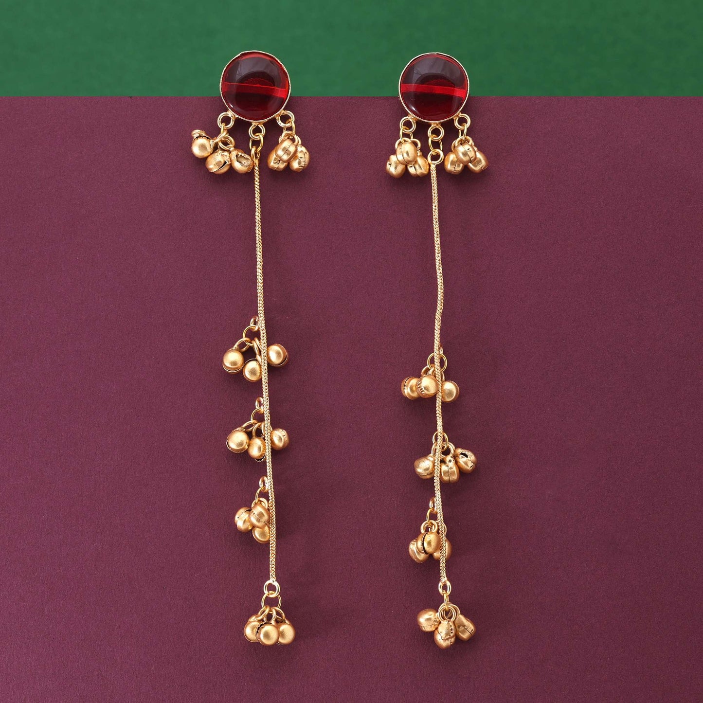 Red Color Beautifully Crafted Ethnic Long Kashmiri Earrings For Wedding Celebrations
