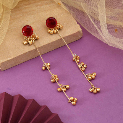 Red Color Beautifully Crafted Ethnic Long Kashmiri Earrings For Wedding Celebrations