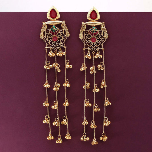 Maroon Color Traditional Party Wear Long Kasmiri Earrings For Brides And Women