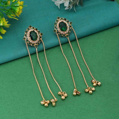 Green Color Classy Handcrafted Long Kashmiri Earrings For Festivals And Events