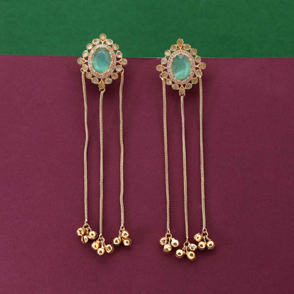 Pista Green Color Elegant Designer Long Kashmiri Earrings For Traditional Outfits