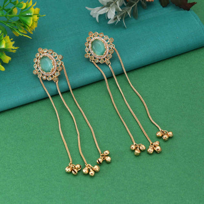 Pista Green Color Elegant Designer Long Kashmiri Earrings For Traditional Outfits