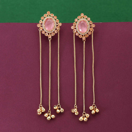 Pink Color Graceful Traditional Long Kasmiri Earrings For Wedding And Party Looks