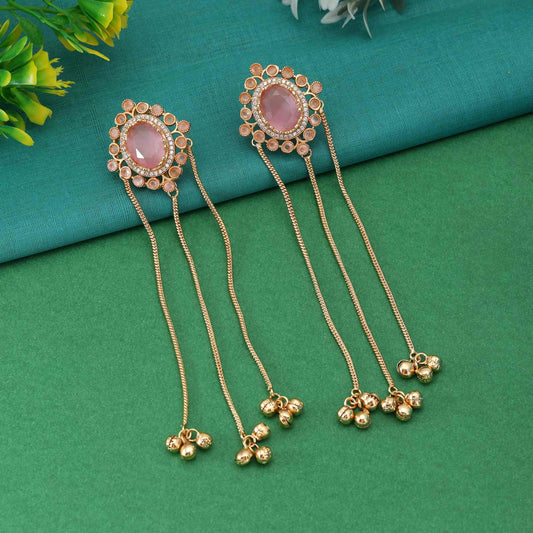 Pink Color Graceful Traditional Long Kasmiri Earrings For Wedding And Party Looks