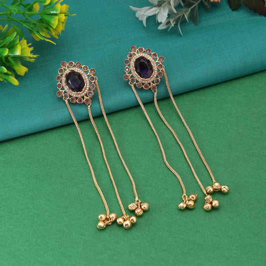 Purple Color Beautifully Crafted Long Kasmiri Earrings For Women’S Ethnic Fashion