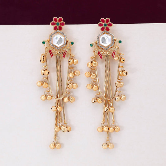 Rani & Green Color Gorgeous Heavy Work Long Kasmiri Earrings For Special Events