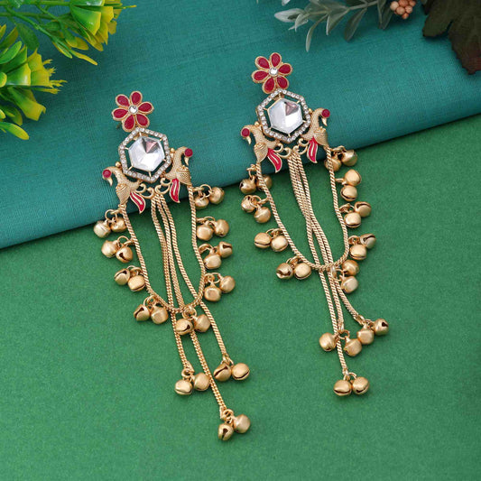 Rani Color Premium Bridal Style Long Kasmiri Earrings For Wedding Occasions
