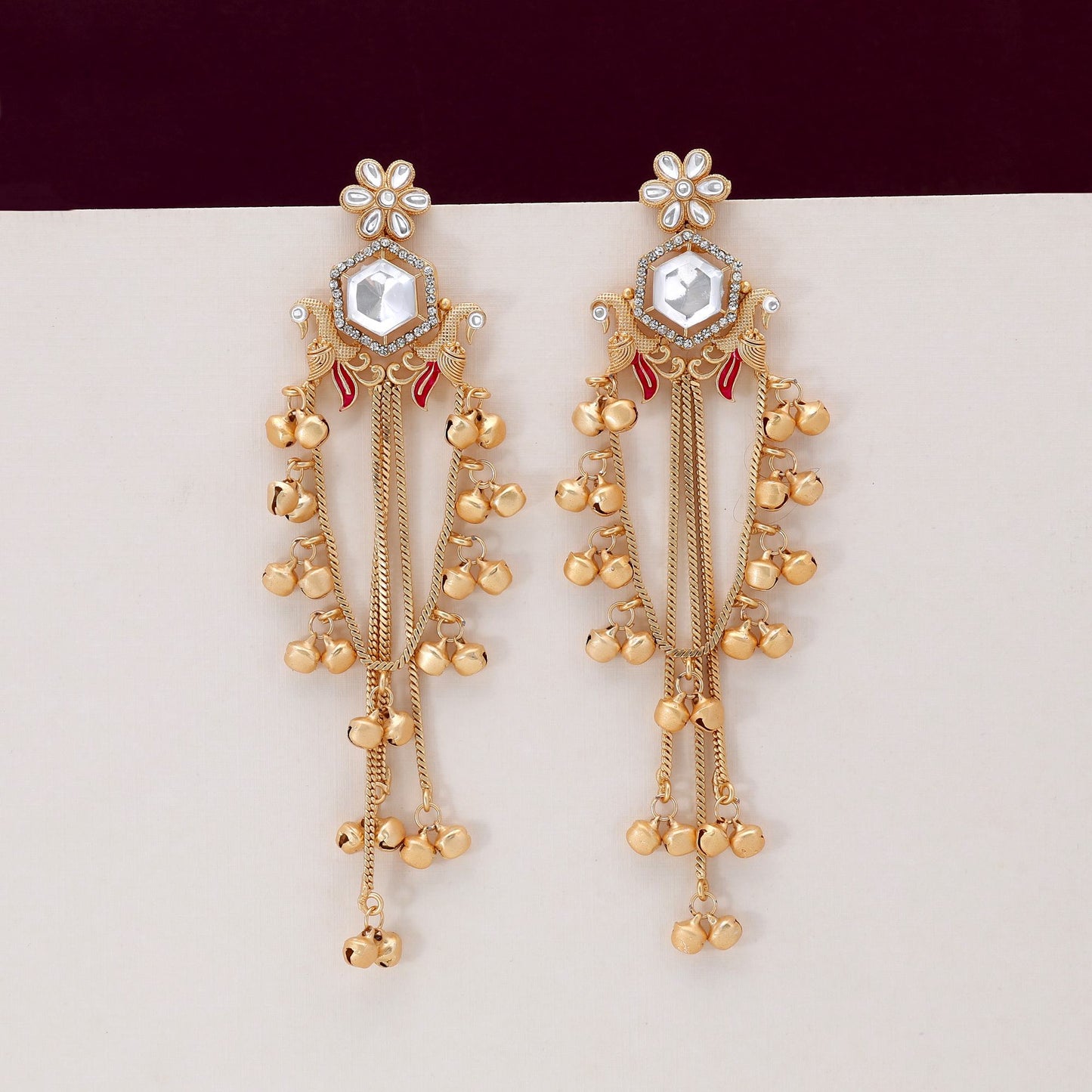 White Color Elegant Bridal Finish Long Kashmiri Earrings For Grand Celebrations