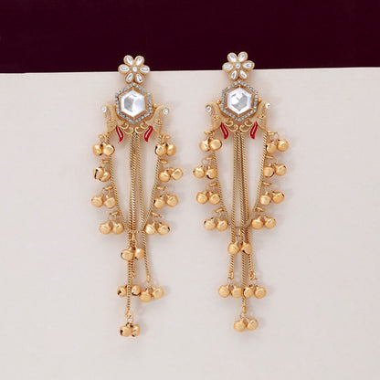 White Color Elegant Bridal Finish Long Kashmiri Earrings For Grand Celebrations