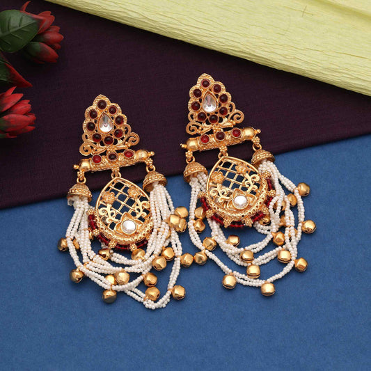 Maroon Color Handcrafted Designer Long Kasmiri Earrings For Brides And Ethnic Look
