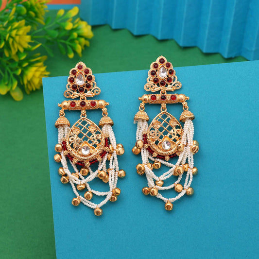 Maroon Color Handcrafted Designer Long Kasmiri Earrings For Brides And Ethnic Look