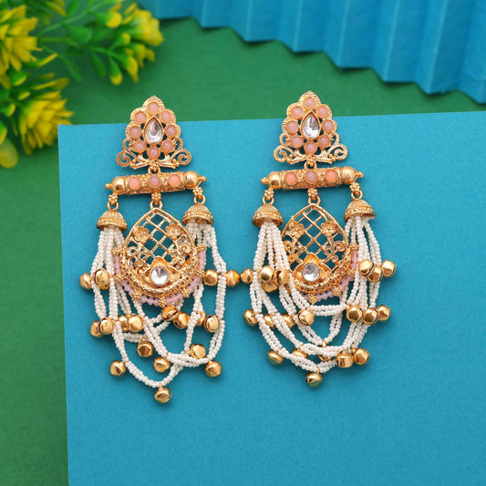 Pink Color Designer Traditional Long Kasmiri Earrings For Women’S Festive Attire