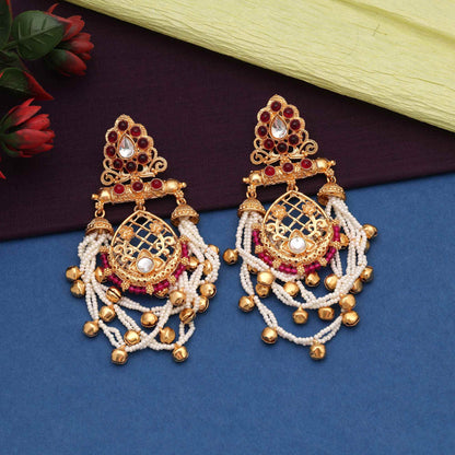 Rani Color Royal Festival Wear Long Kashmiri Earrings For Traditional Occasions