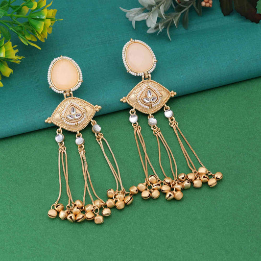 Peach Color Pretty Traditional Long Kasmiri Earrings For Women And Brides