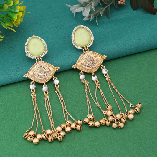 Pista Green Color Handcrafted Long Kasmiri Earrings For Elegant Indian Look