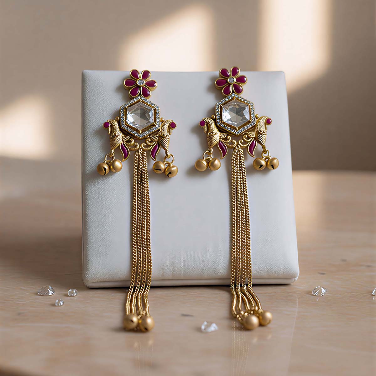 Rani Color Premium Bridal Style Long Kashmiri Earrings
