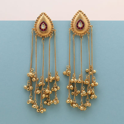 Rani Color Long Kasmiri Earrings Offering Vibrant Traditional Elegance For Special Cultural Occasions