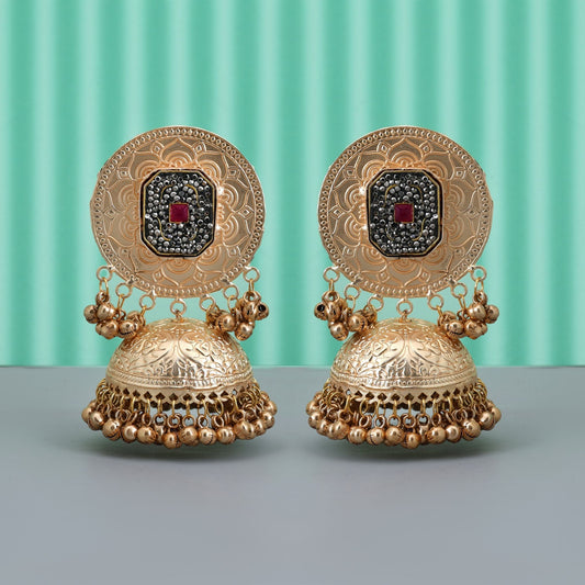 Gold Color Long Kasmiri Earrings In Big Jhumka Style For Bold Statement Fashion