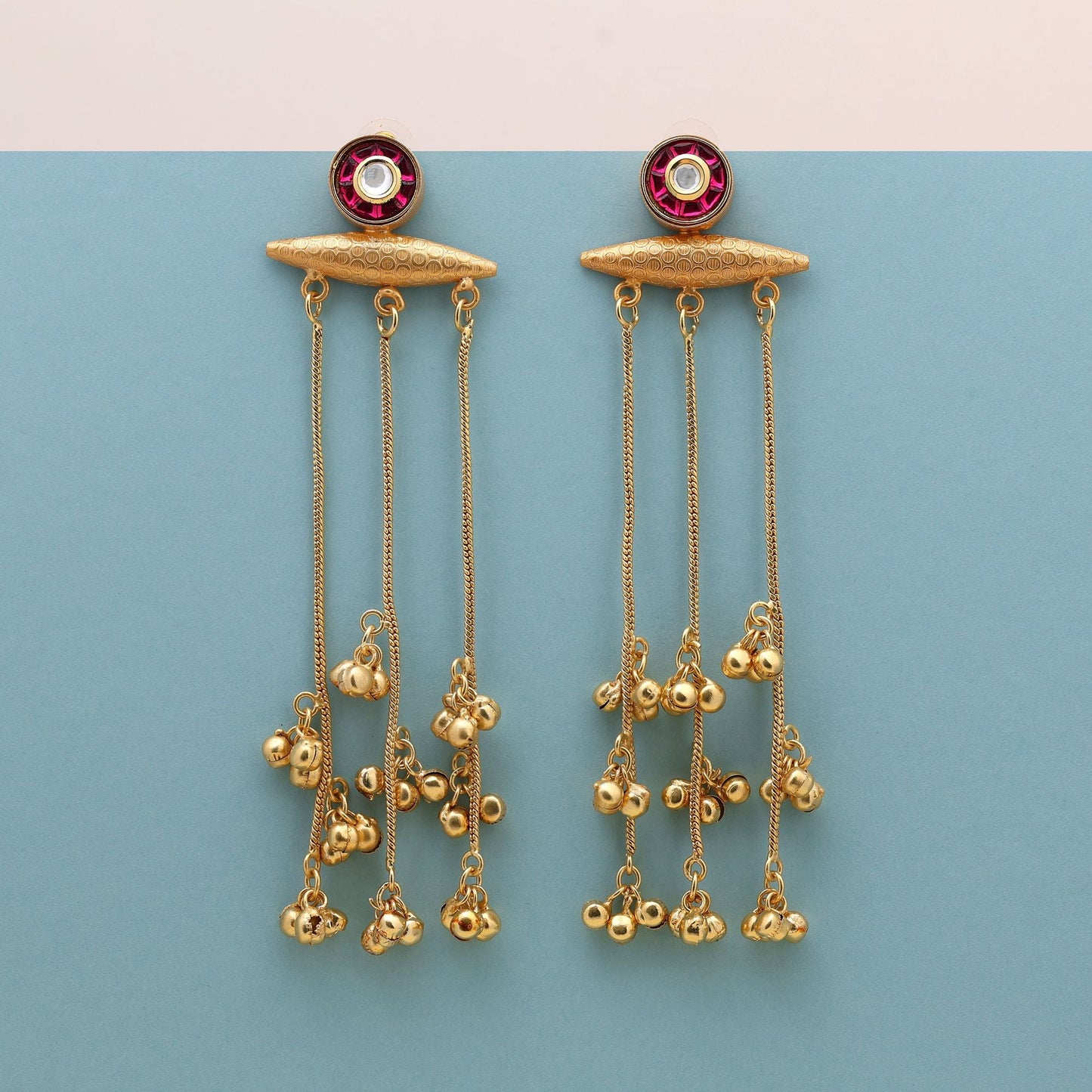 Rani Color Long Kasmiri Earrings Designed To Provide Rich Cultural Elegance For Celebrations