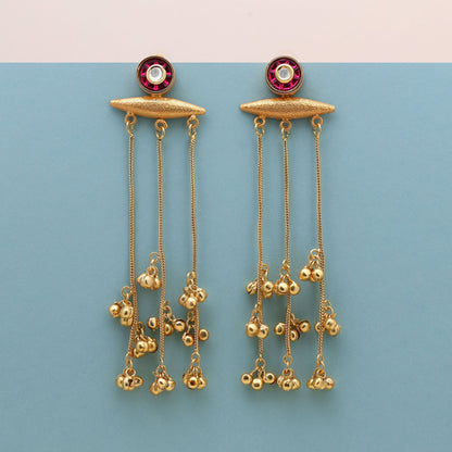 Rani Color Long Kasmiri Earrings Designed To Provide Rich Cultural Elegance For Celebrations