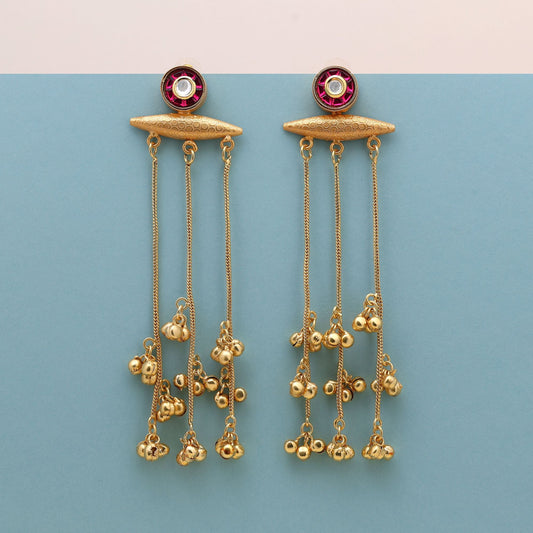 Rani Color Long Kasmiri Earrings Designed To Provide Rich Cultural Elegance For Celebrations
