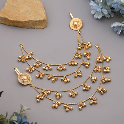 Gold Color Long Kasmiri Earrings Chain Style Offering Unique Traditional Charm For Ethnic Styling