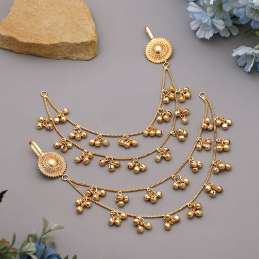Gold Color Long Kasmiri Earrings Chain Style Offering Unique Traditional Charm For Ethnic Styling