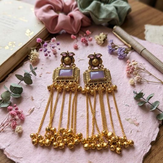 Light Purple Color Elegant Long Kasmiri Earrings With Stylish Traditional Look