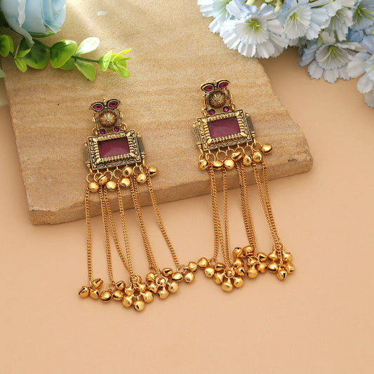 Purple Color Designer Party Wear Long Kasmiri Earrings With Stylish Ethnic Look