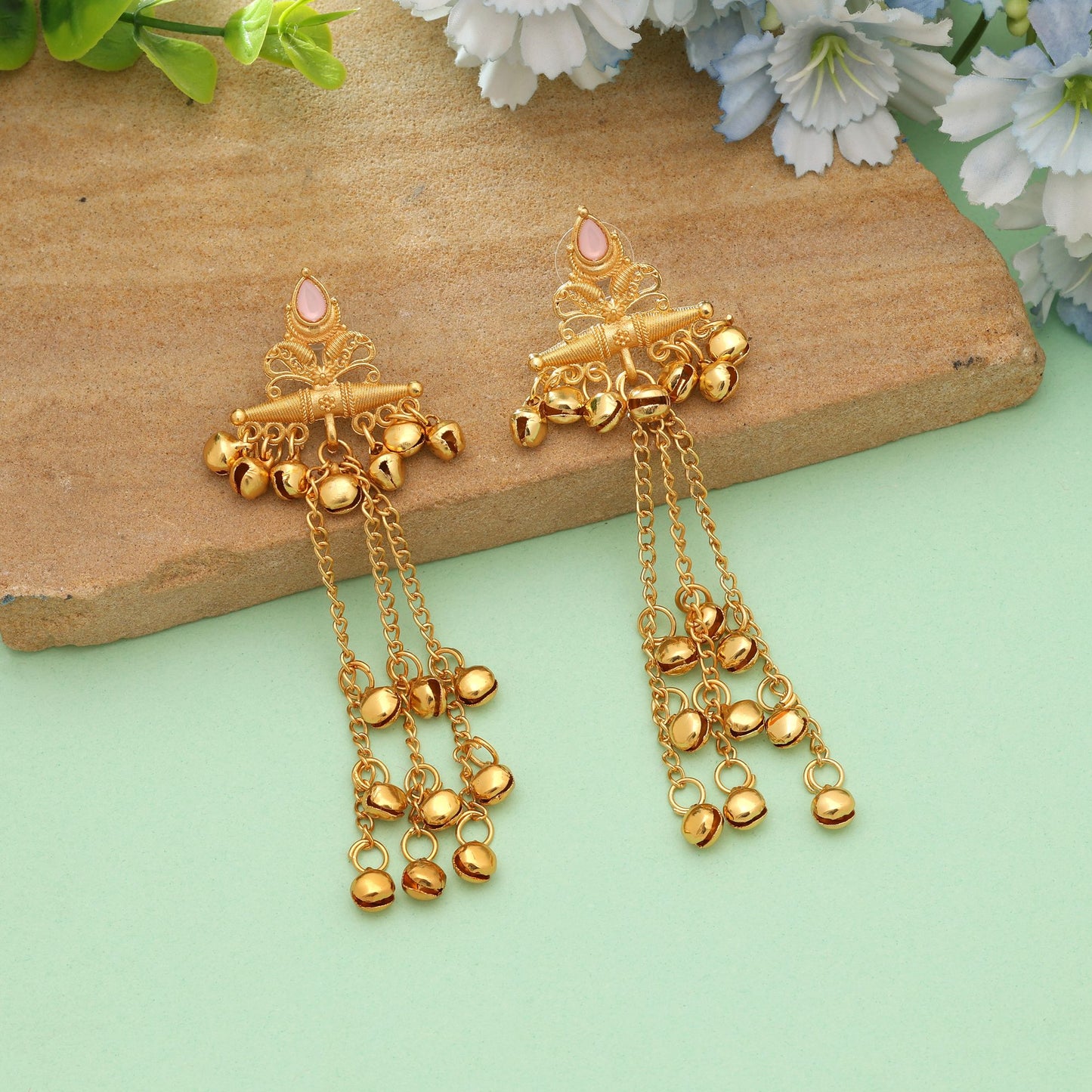 Pink Color Designer Festive Long Kasmiri Earrings With Elegant Traditional Jewelry