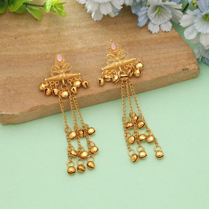 Pink Color Designer Festive Long Kasmiri Earrings With Elegant Traditional Jewelry