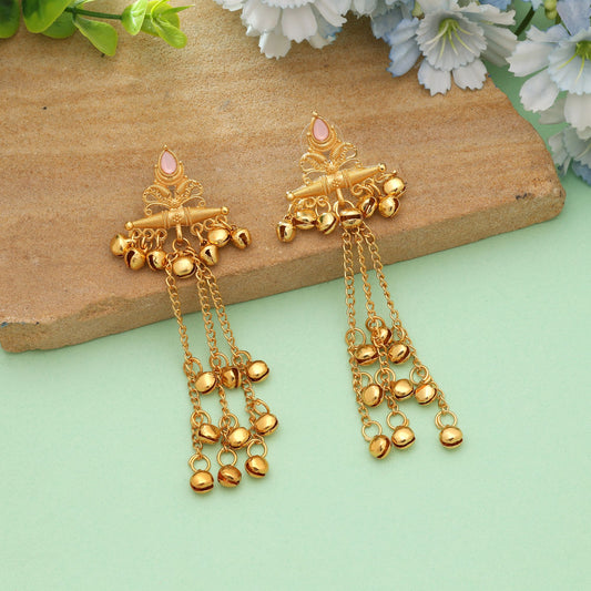 Pinkfarbene Designer-Festliche lange Kaschmir-Ohrringe mit elegantem traditionellem Schmuck