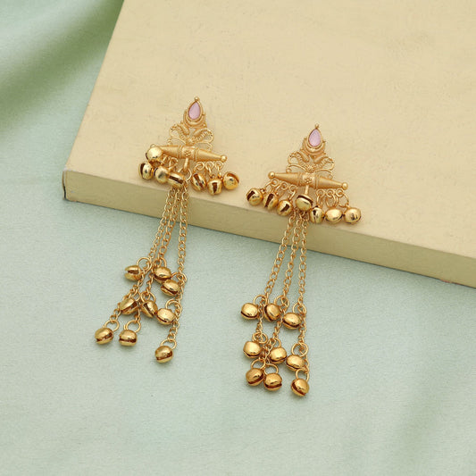 Pinkfarbene Designer-Festliche lange Kaschmir-Ohrringe mit elegantem traditionellem Schmuck