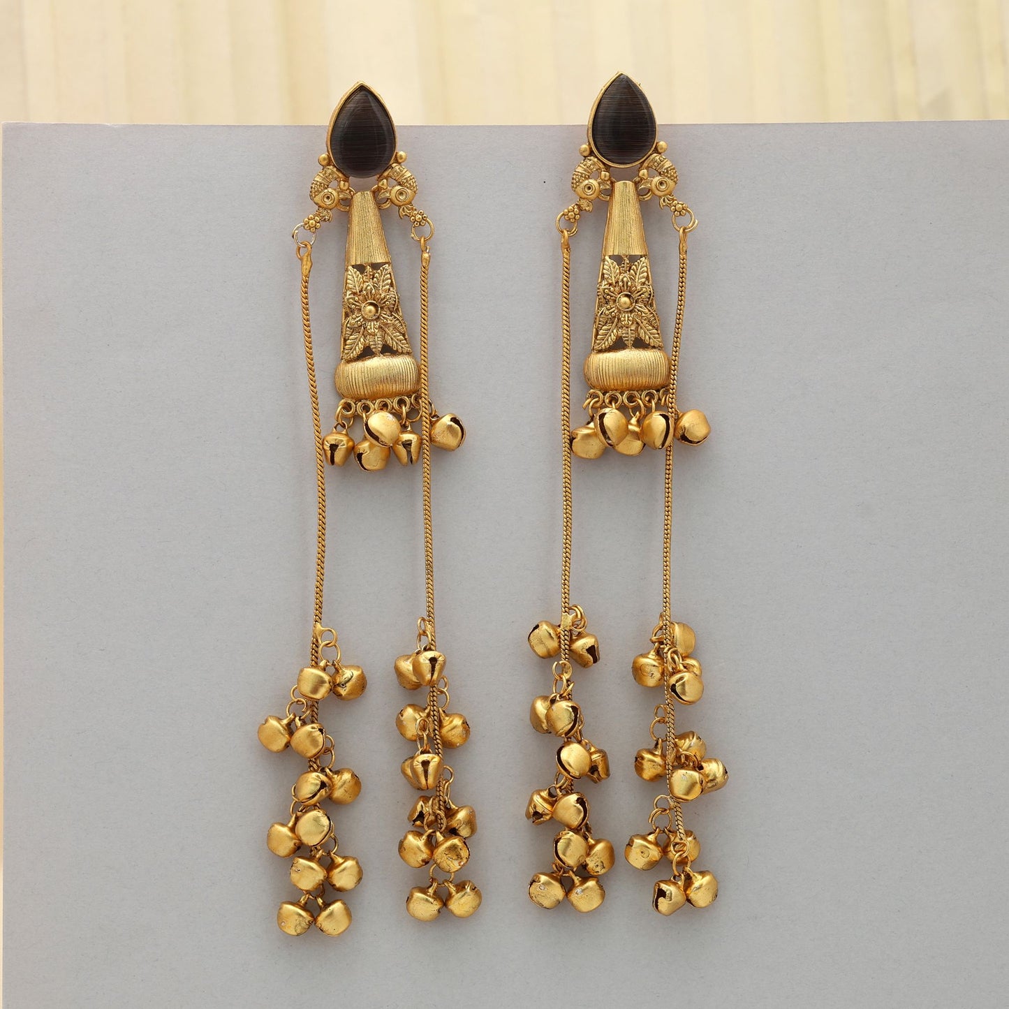 Dark Grey Color Long Kasmiri Earrings Minimal Elegant Traditional Jewelry Design