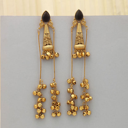 Dark Grey Color Long Kasmiri Earrings Minimal Elegant Traditional Jewelry Design