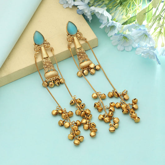 Firozi Color Long Kasmiri Earrings Elegant Traditional Jewelry With Vibrant Look
