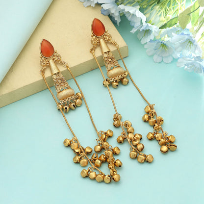 Orange Color Long Kasmiri Earrings Stylish Ethnic Traditional Jewelry With Elegant Finish