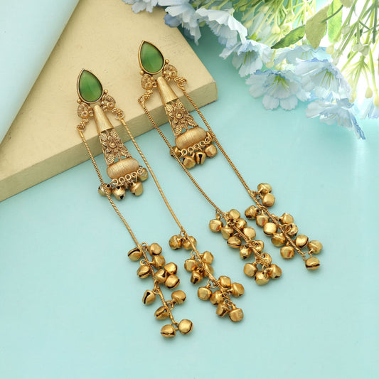 Pista Green Color Long Kasmiri Earrings Classic Festive Ethnic Jewelry Design Style