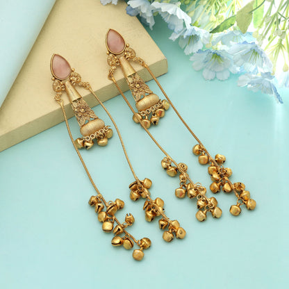 Pink Color Long Kasmiri Earrings Feminine Ethnic Jewelry With Stylish Appeal
