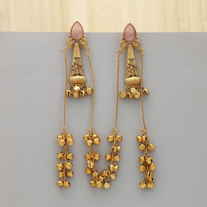 Pink Color Long Kasmiri Earrings Feminine Ethnic Jewelry With Stylish Appeal