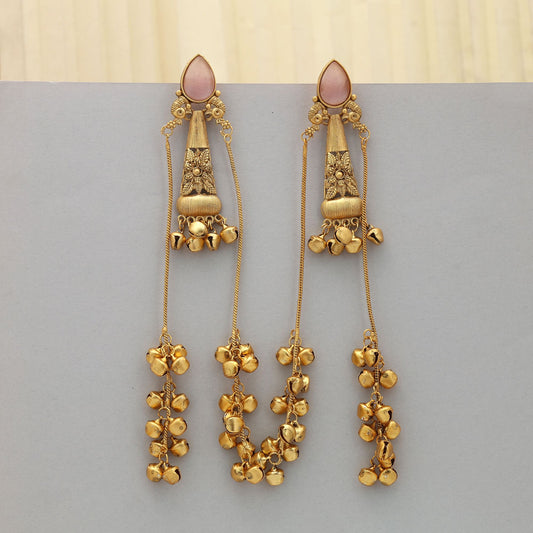 Pink Color Long Kasmiri Earrings Feminine Ethnic Jewelry With Stylish Appeal