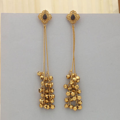 Dunkelgraue lange Kaschmir-Ohrringe, modern-traditioneller Schmuck mit einzigartigem Stil