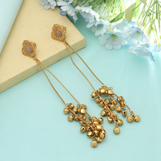 Grey Color Long Kasmiri Earrings Elegant Minimal Ethnic Jewelry With Classic Appeal