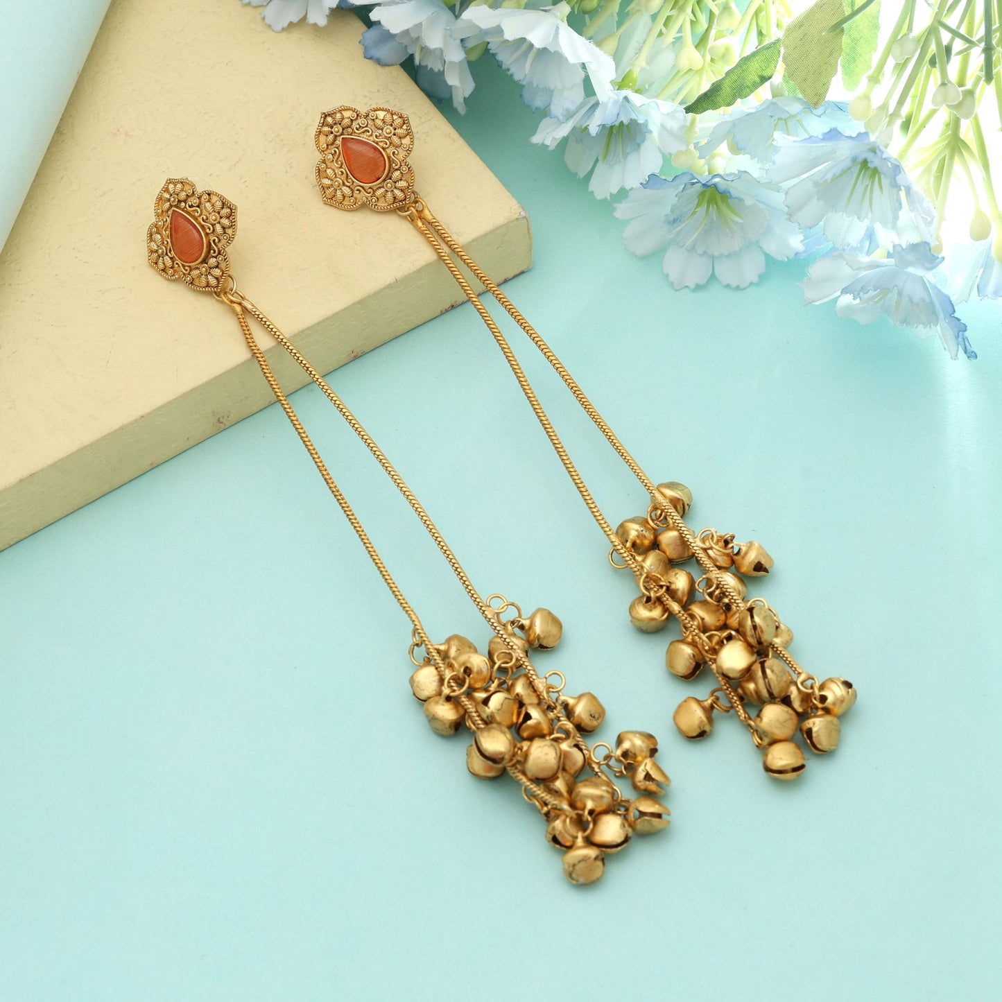 Orange Color Long Kasmiri Earrings Vibrant Traditional Jewelry With Unique Design